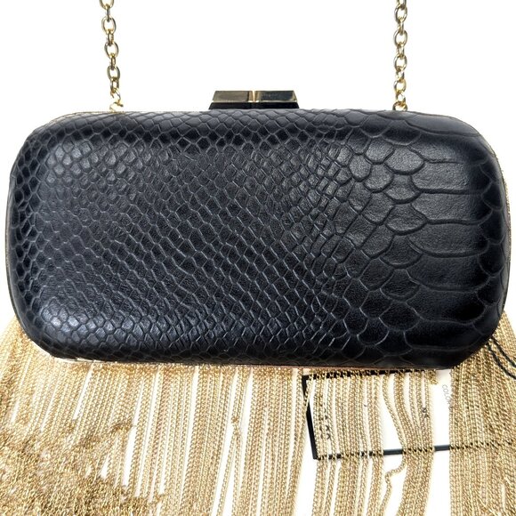 BCBG MAX AZRIA Croc Print Gold Fringes Evening Purse - NEW NWT - Picture 7 of 16